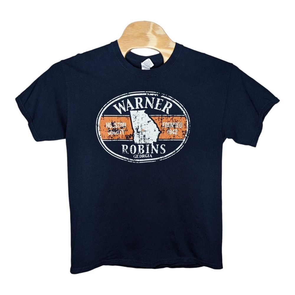 Warner Robins Georgia GA T Shirt Size Large Navy Blue Gildan Houston County 1942